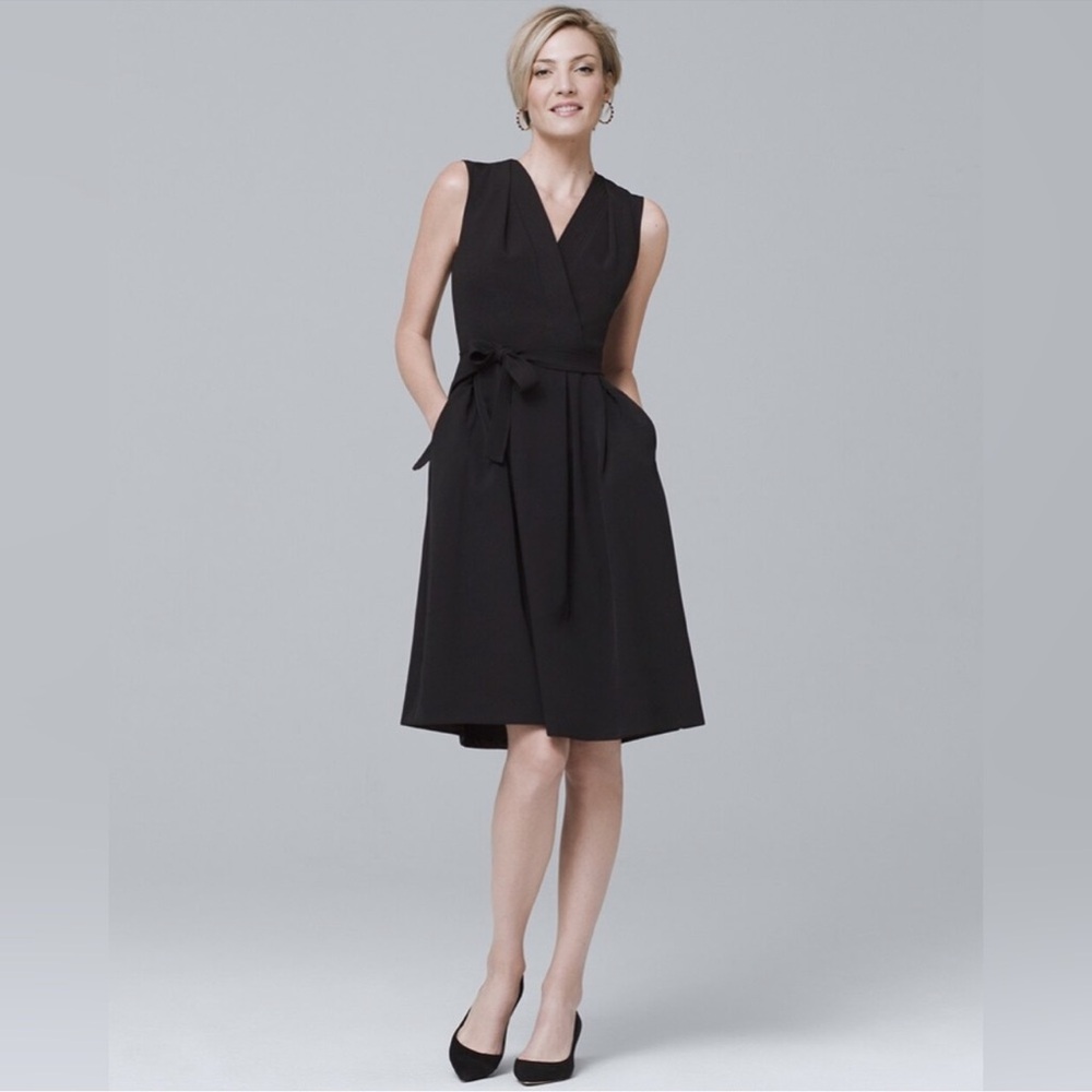 White House Black Market Size 10 Little Black Dress Sleeveless Surplice Dress